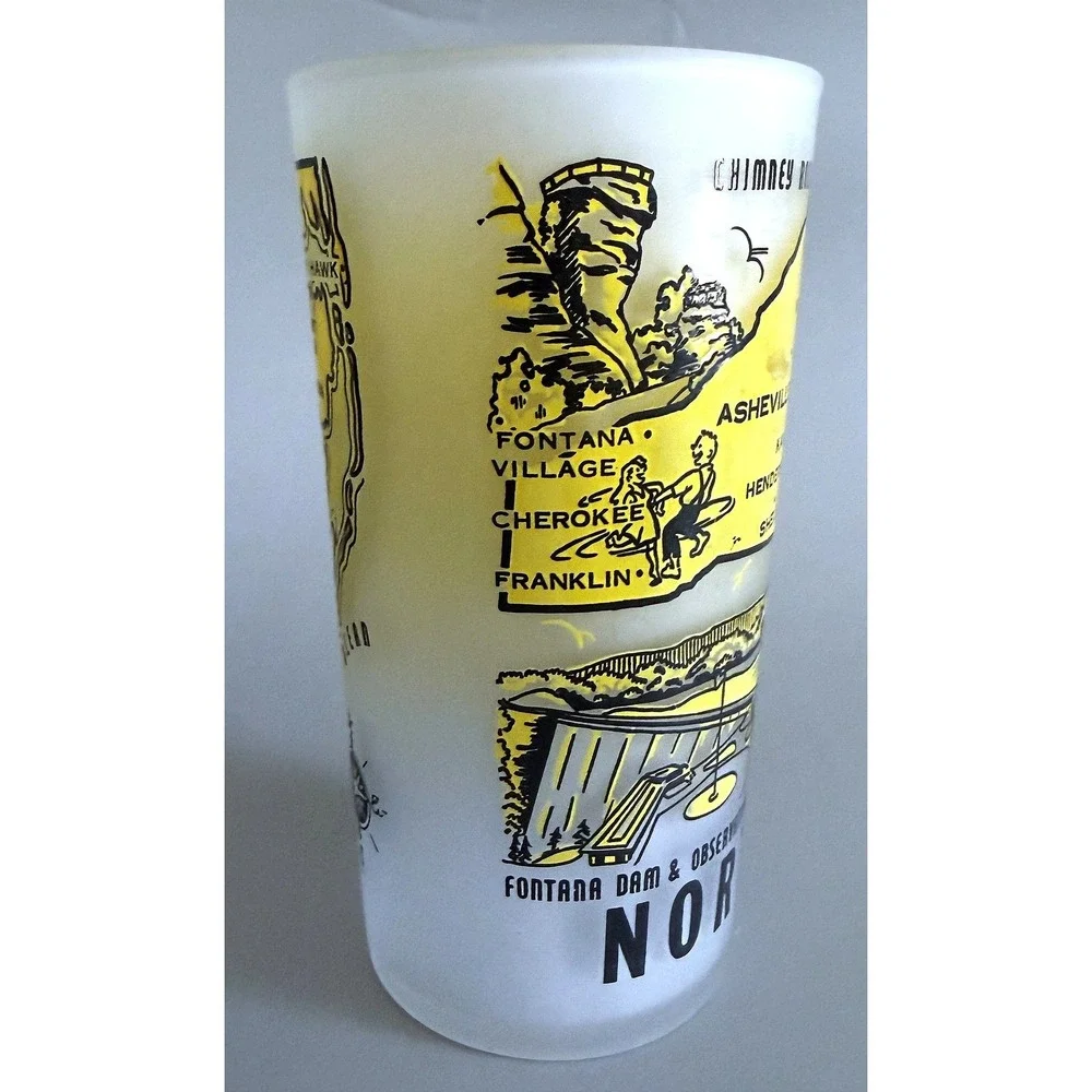 North Carolina Vtg 1960s State Landmarks Frosted Glass Tumbler Enamel Paint 5